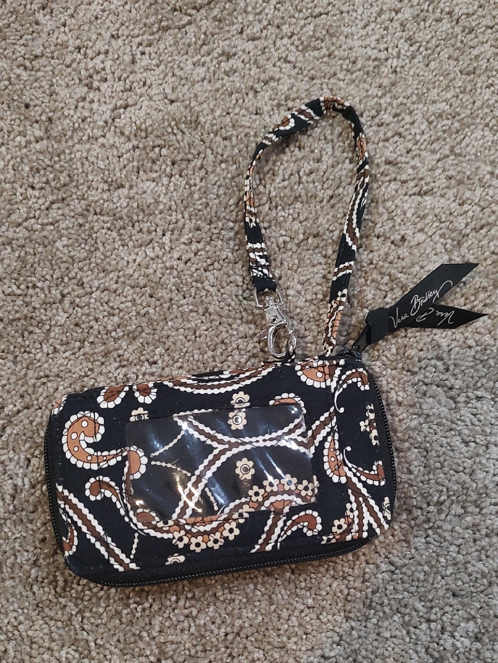 Vera Bradley Black, Brown & Cream Paisley Wristlet